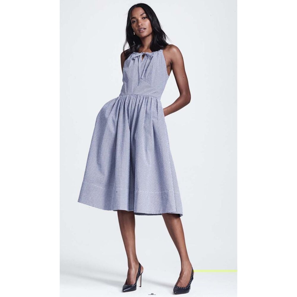 NWT Brooks Brothers Light Blue Midi Dress with Tie Neck